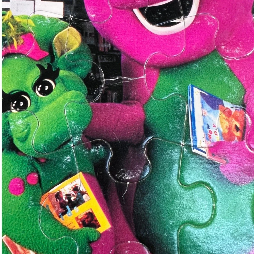 Vintage Barney Puzzle Lot Playskool Wood Tray Milton Bradley 1993 1999 3pc Set